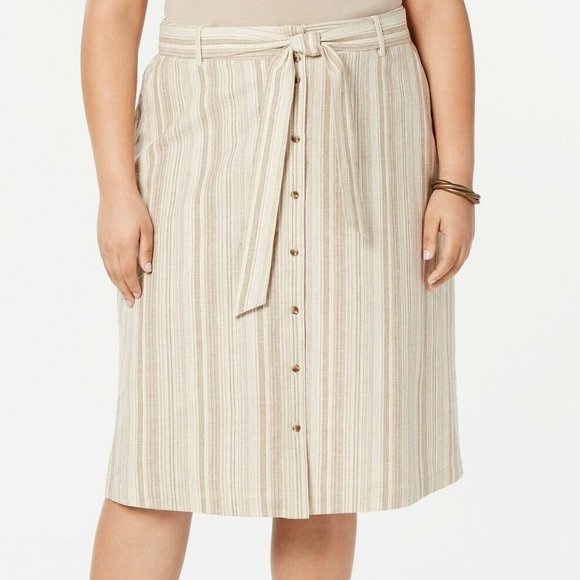 Bar III 20W Brown White Striped Skirt NWT AI57 - Picture 1 of 7
